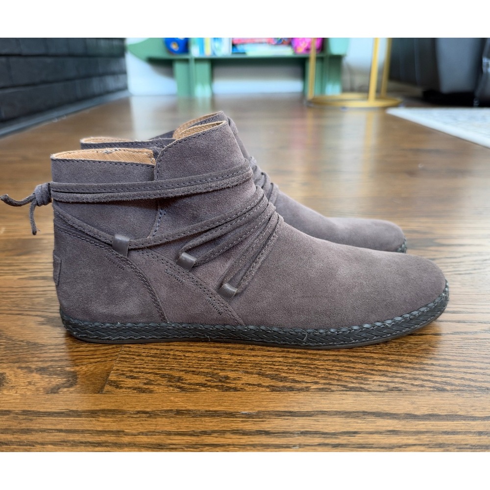 UGG Rianne Ankle Booties Women 11 Grey Suede Braided Zip Moto Winter Casual Cozy